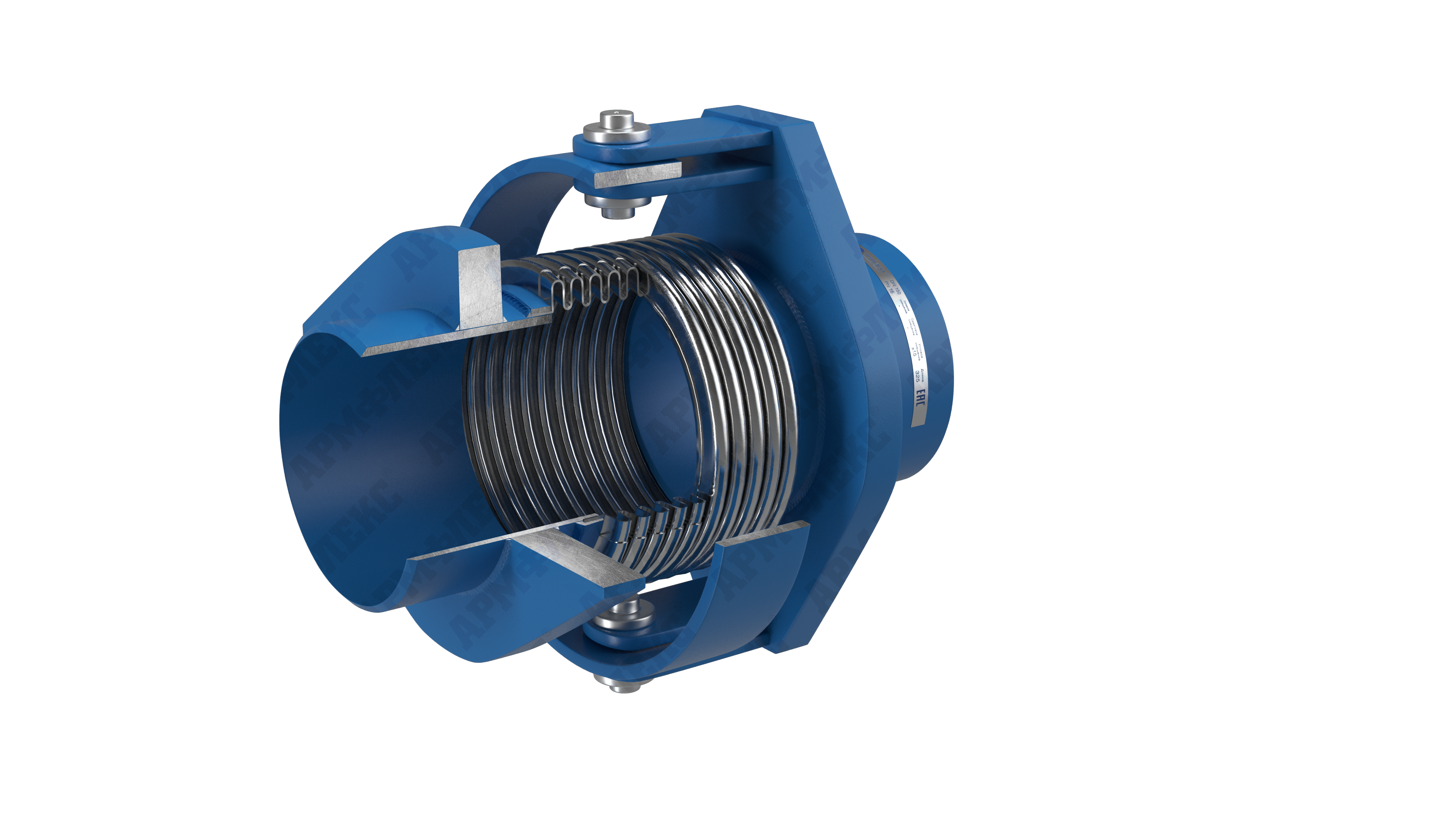 Компенсатор сильфонный поворотный под приварку с карданным устройством КСП ARM ПО в разрезе, Армфлекс