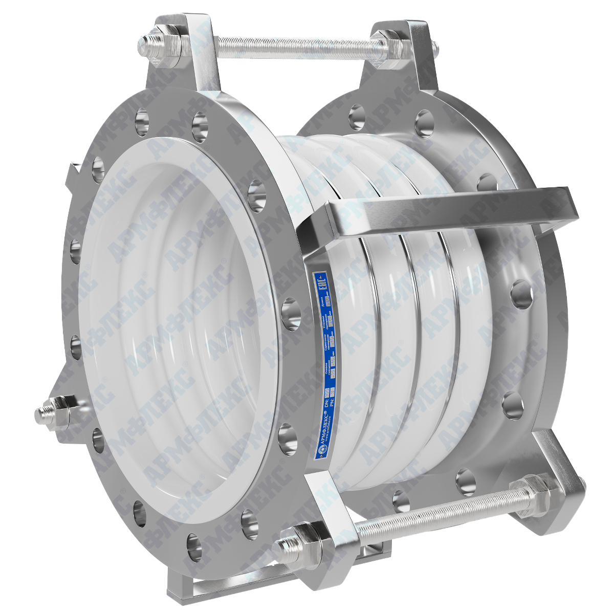 Вид фторопластового компенсатора PTFE (ПТФЭ) с предустановочными шпильками